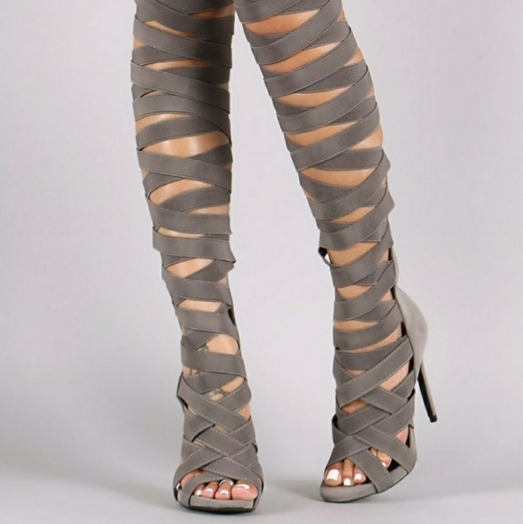 So Me Shoes - Taupe/tan So Me elastic band gladiator heels